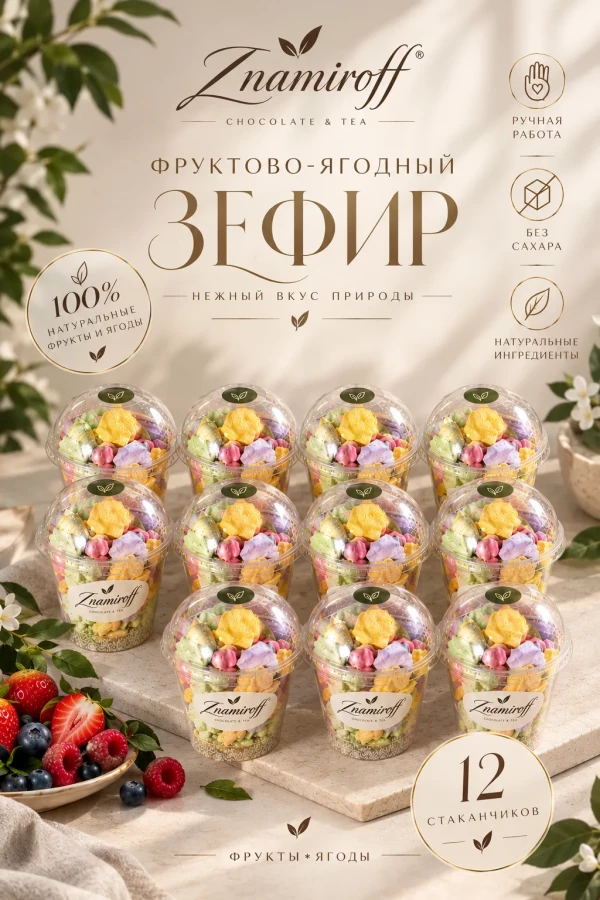 №1 Зефир в стаканчиках без сахара(коробка 12шт по 100гр) в Белгороде